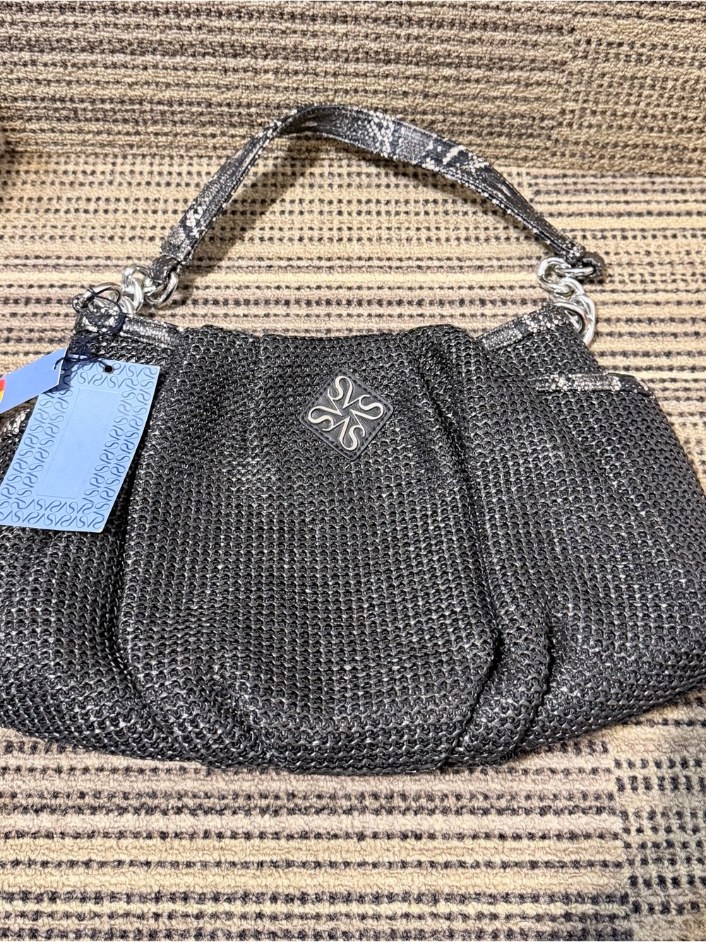 Simply Vera Vera Wang Black Woven Hobo with Silver Accent snakeskin print